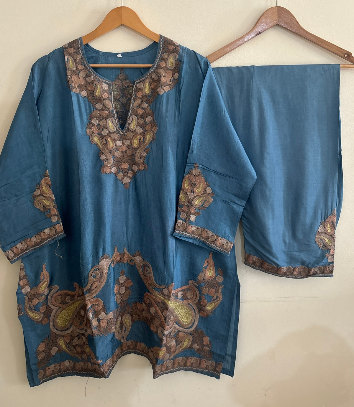 Pamposh Blue with Zari Tilla Aari Embroidered Kurta Set