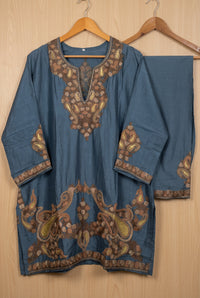 Pamposh Blue Silk Kurta-Set with Zari Tilla & Aari Embroidery