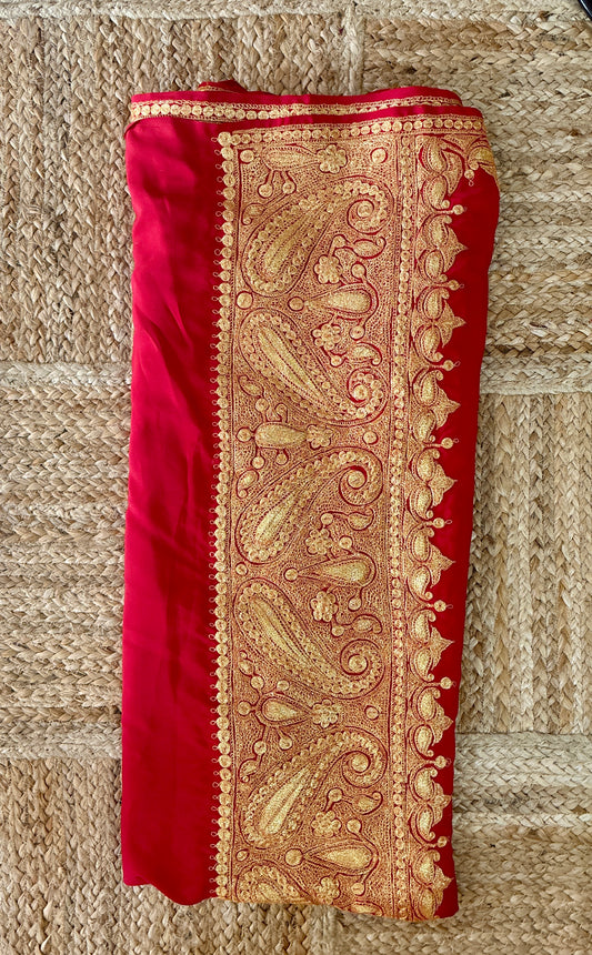 Nayna Red Crepe Tilla Saree with Kasmiri Tilla Embroidery