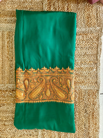 Nayna Sea Green Crepe Tilla Saree with Kasmiri Tilla Embroidery