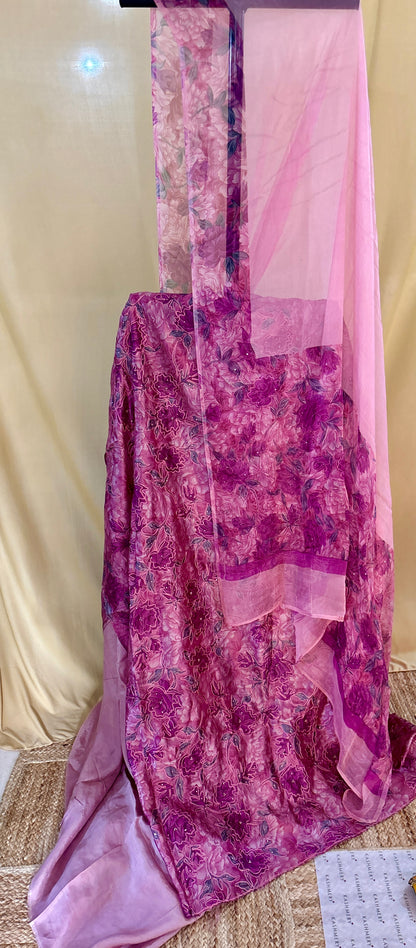 Heer Pastel Pink Kashmiri Silk Unstiched Suit with Thread Embroidery