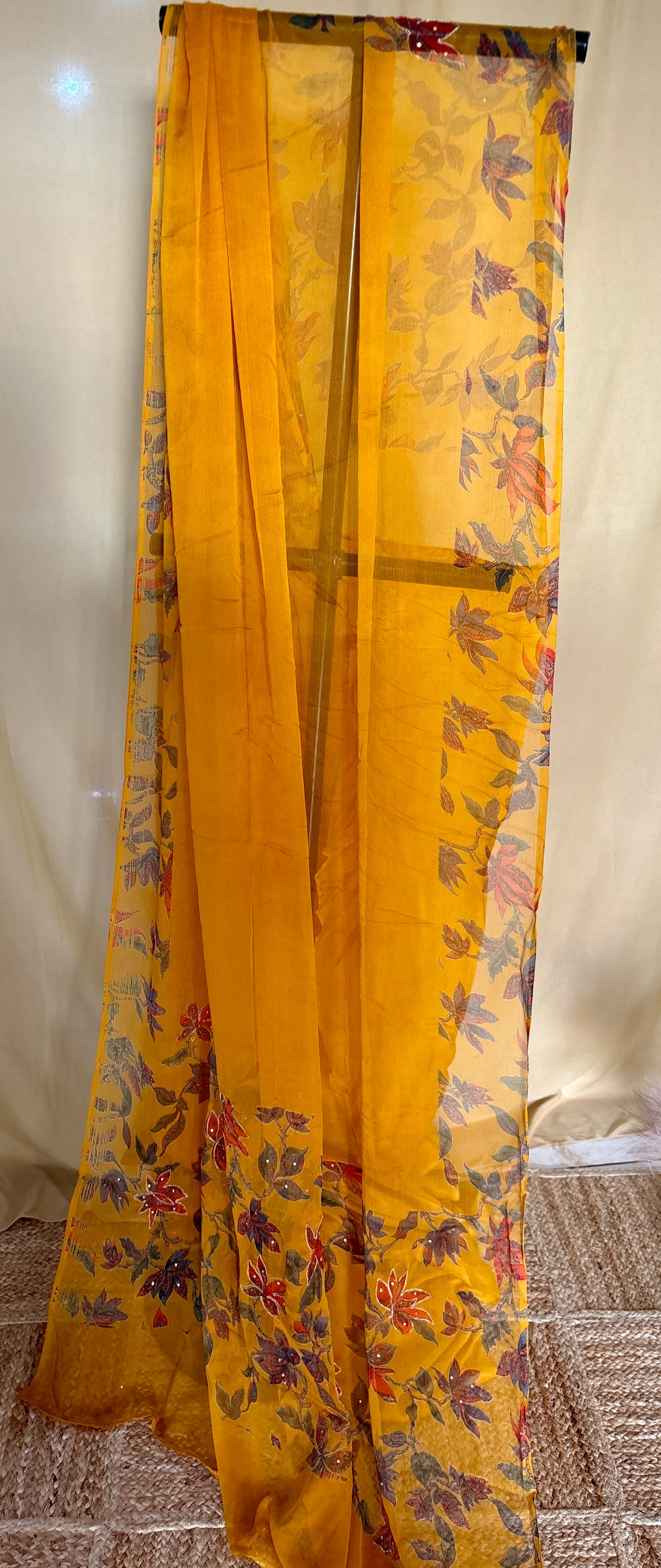 Heer Mustard Kashmiri Silk Unstiched Suit with Thread Embroidery