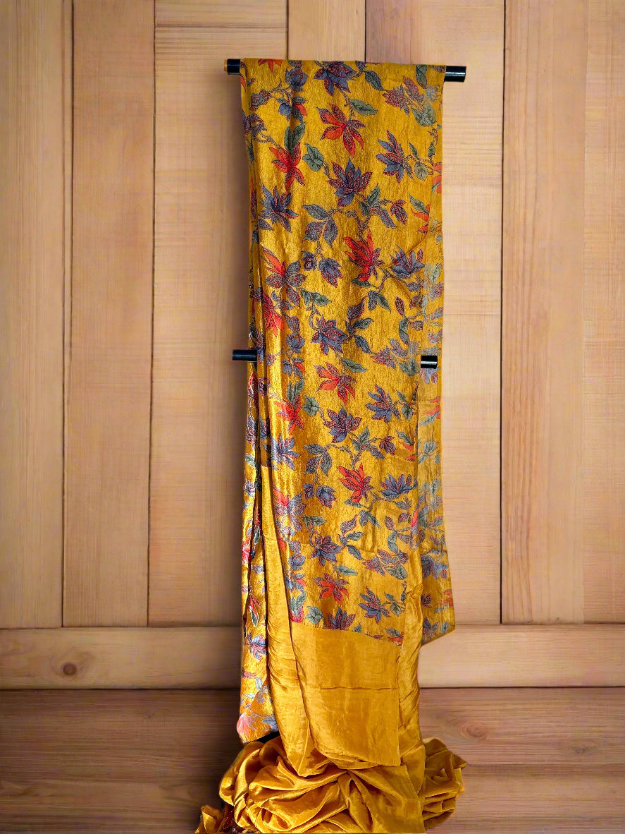 Heer Mustard Kashmiri Silk Unstiched Suit with Thread Embroidery