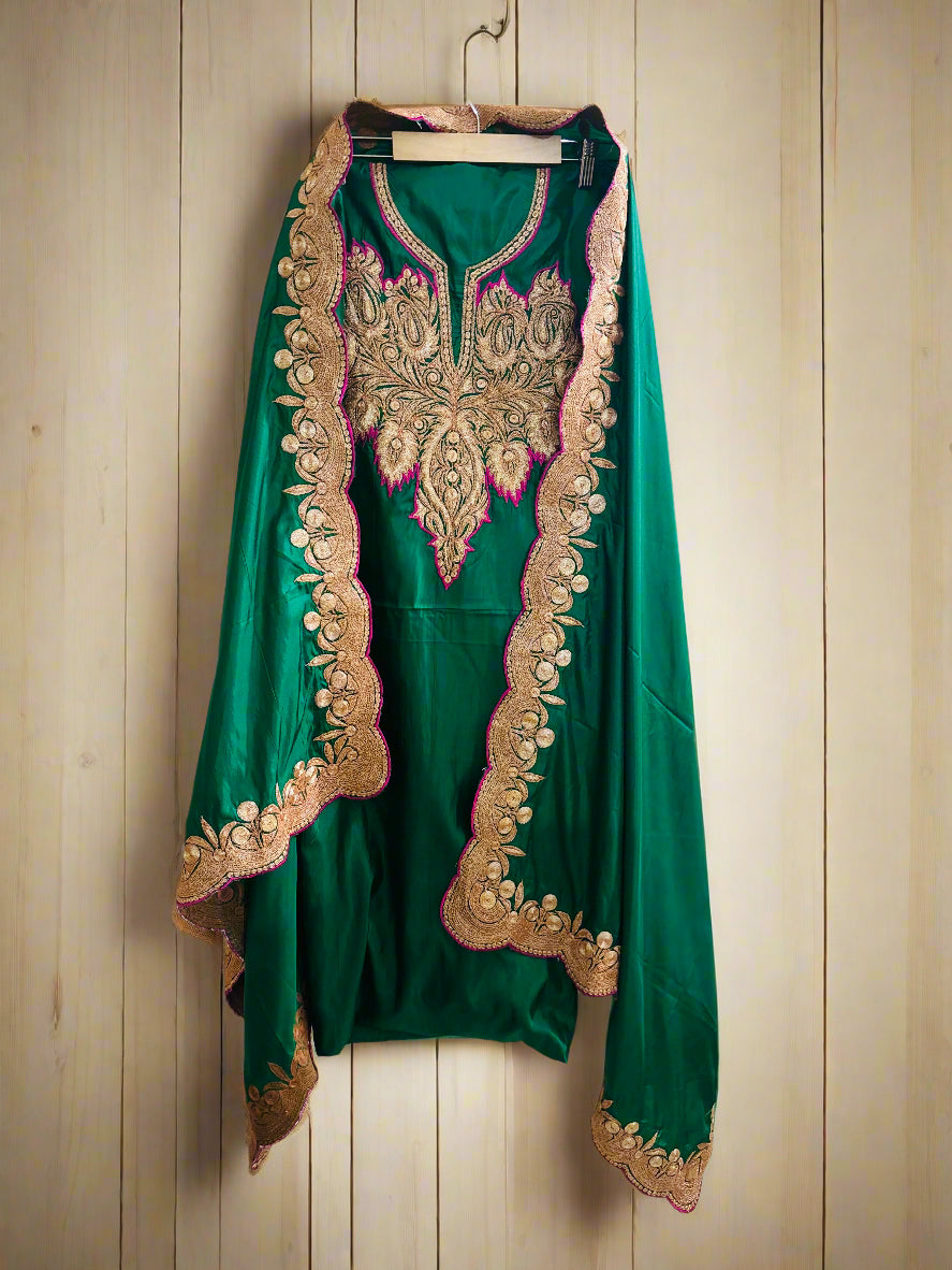 Nayna Royal Green  Unstiched Suit with Tilla Embroidery
