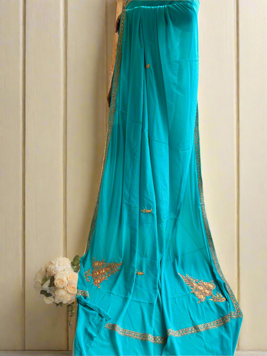 Omang Ferozi Crepe Saree with Kasmiri Tilla Embroidery
