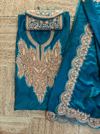 Nayna Royal Teal Unstiched Suit with Tilla Embroidery