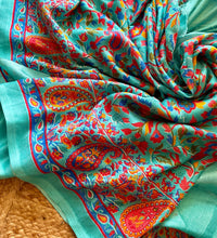 Lailaa Blue Pashmina print Saree + Summer Shawl
