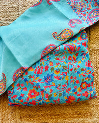 Lailaa Blue Pashmina print Saree + Summer Shawl
