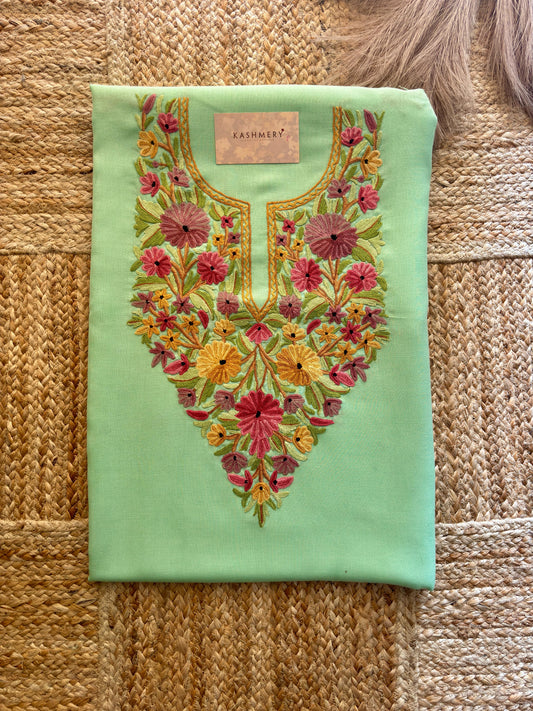 Naari Sea Green Handmade Aari Embroidered Unstitched Suit – Summer Edition