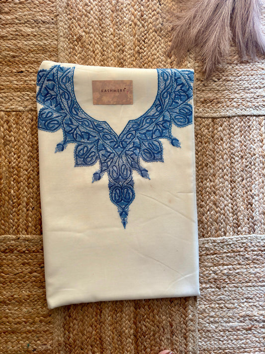 Naari White Handmade with Blue Aari Embroidered Unstitched Suit – Summer Edition (Copy)