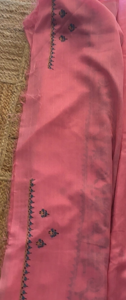 Naari Tussar Silk Pink Saree with Handmade Thread Work