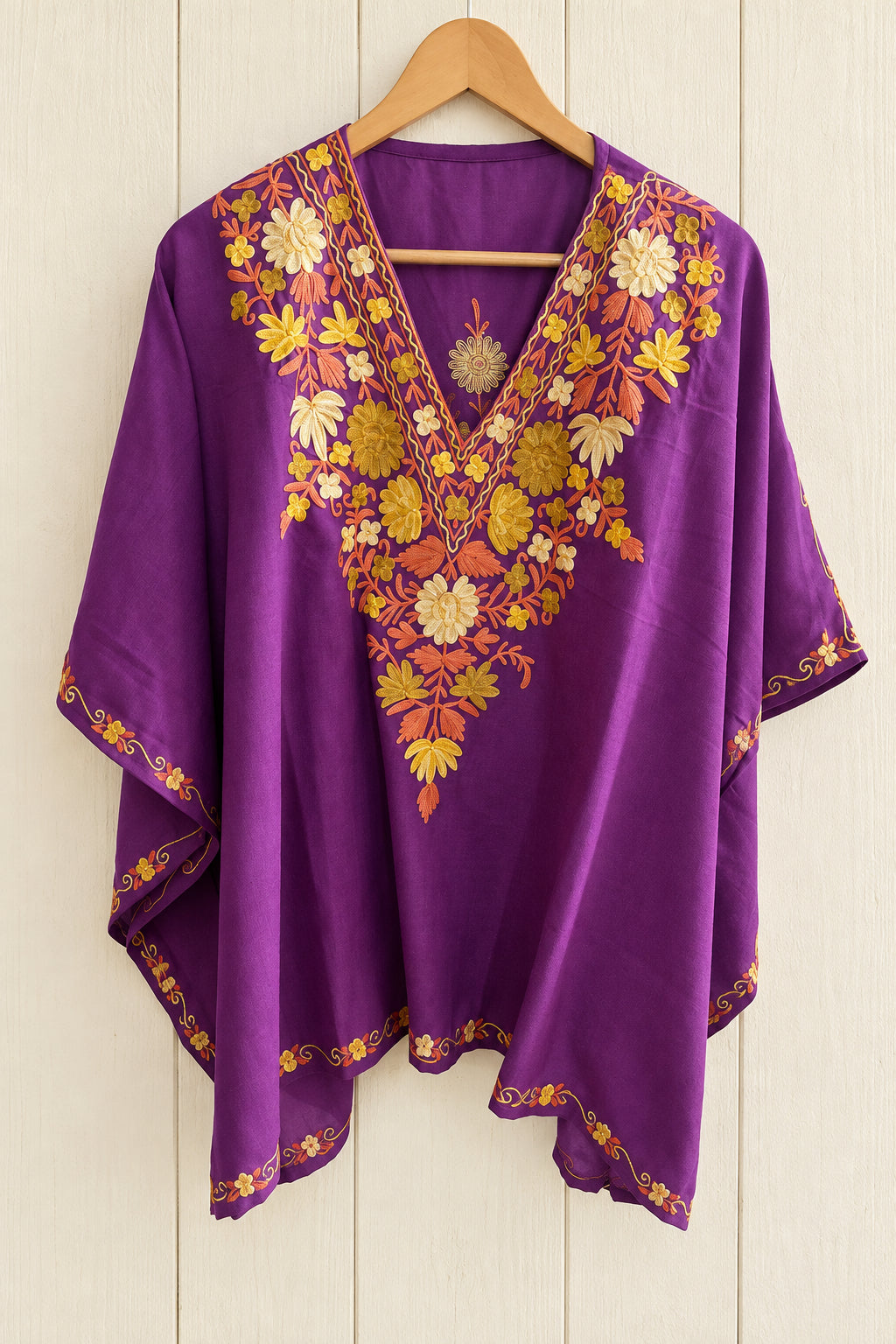 Posh Purple Pink Mini Kaftan Top with Multi Aari Embroidery