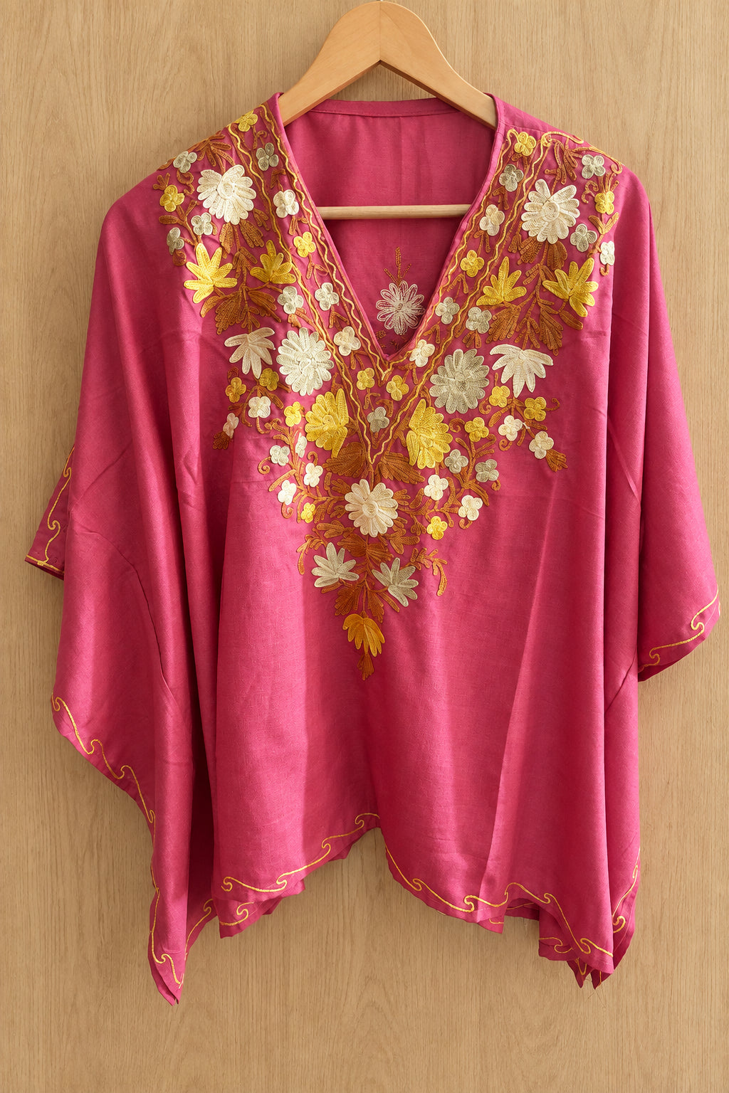 Posh Pastel Pink Mini Kaftan Top with Multi Aari Embroidery
