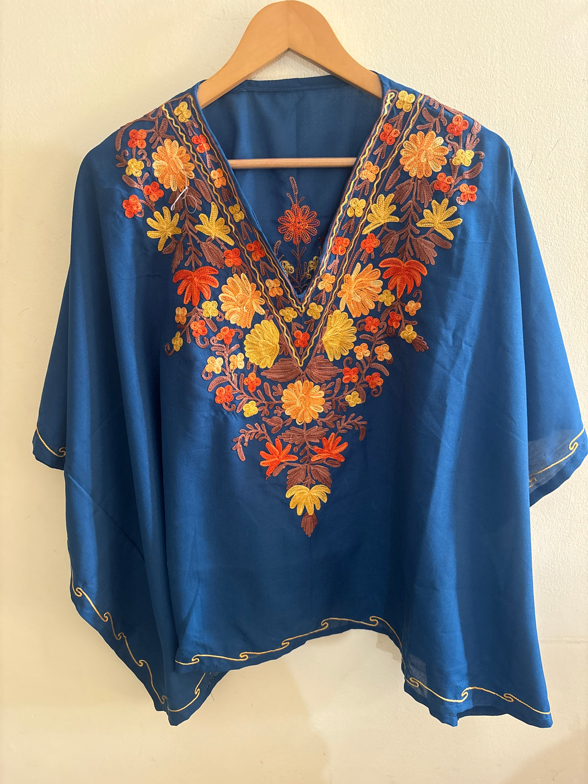 Posh Blue Mini Kaftan Top with Multi Aari Embroidery
