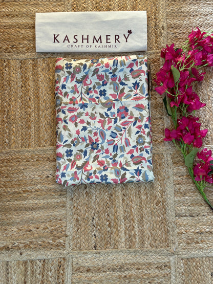 Naari Ivory Kashmiri Silk Pashmina Print  Saree with Blouse