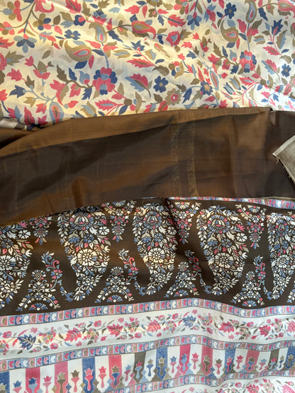 Naari Ivory Kashmiri Silk Pashmina Print  Saree with Blouse
