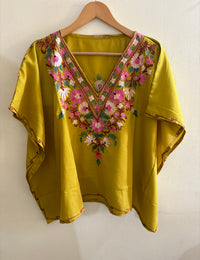 Lailaa Mustard Short Kaftan with Aari Work Embroidery