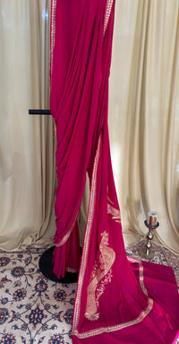 Pamposh Rani Pink Crepe Saree with Kashmiri Tilla Embroidery