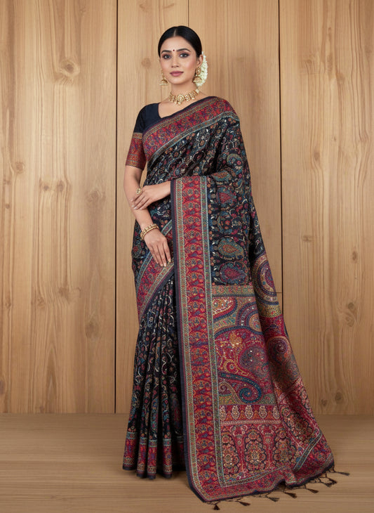 Sanya Kani Work Black Saree with Blouse