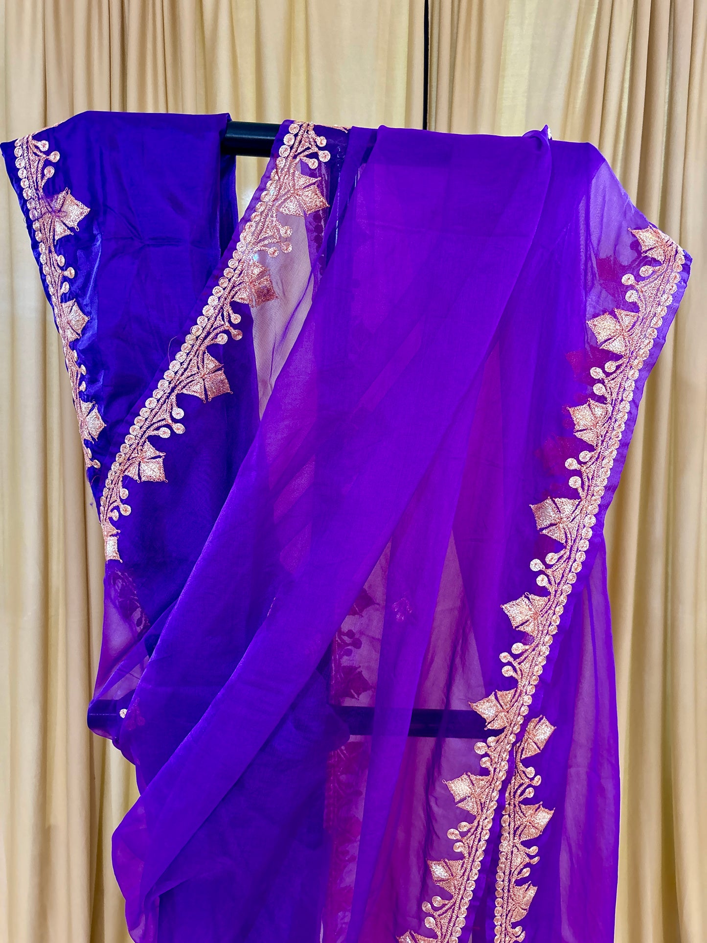 Madhuri Purple Organza Saree With Kashmiri Tilla Embroidery
