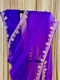 Madhuri Purple Organza Saree With Kashmiri Tilla Embroidery
