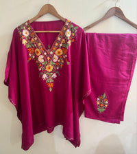 Lailaa Pink Short Kaftan Set with Aari Work Embroidery