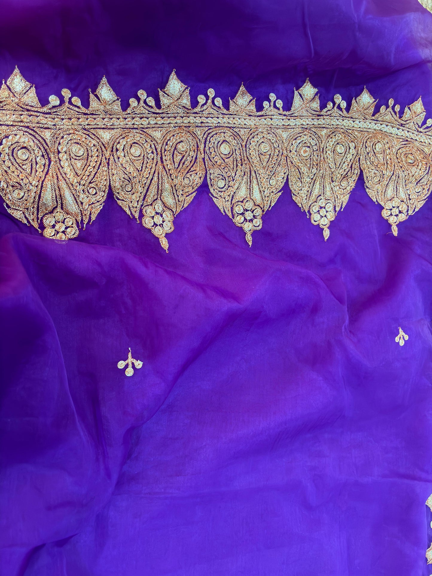 Madhuri Purple Organza Saree With Kashmiri Tilla Embroidery
