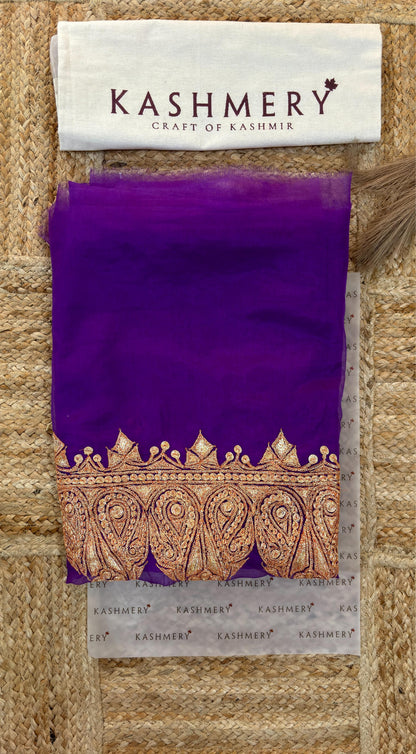 Madhuri Purple Organza Saree With Kashmiri Tilla Embroidery