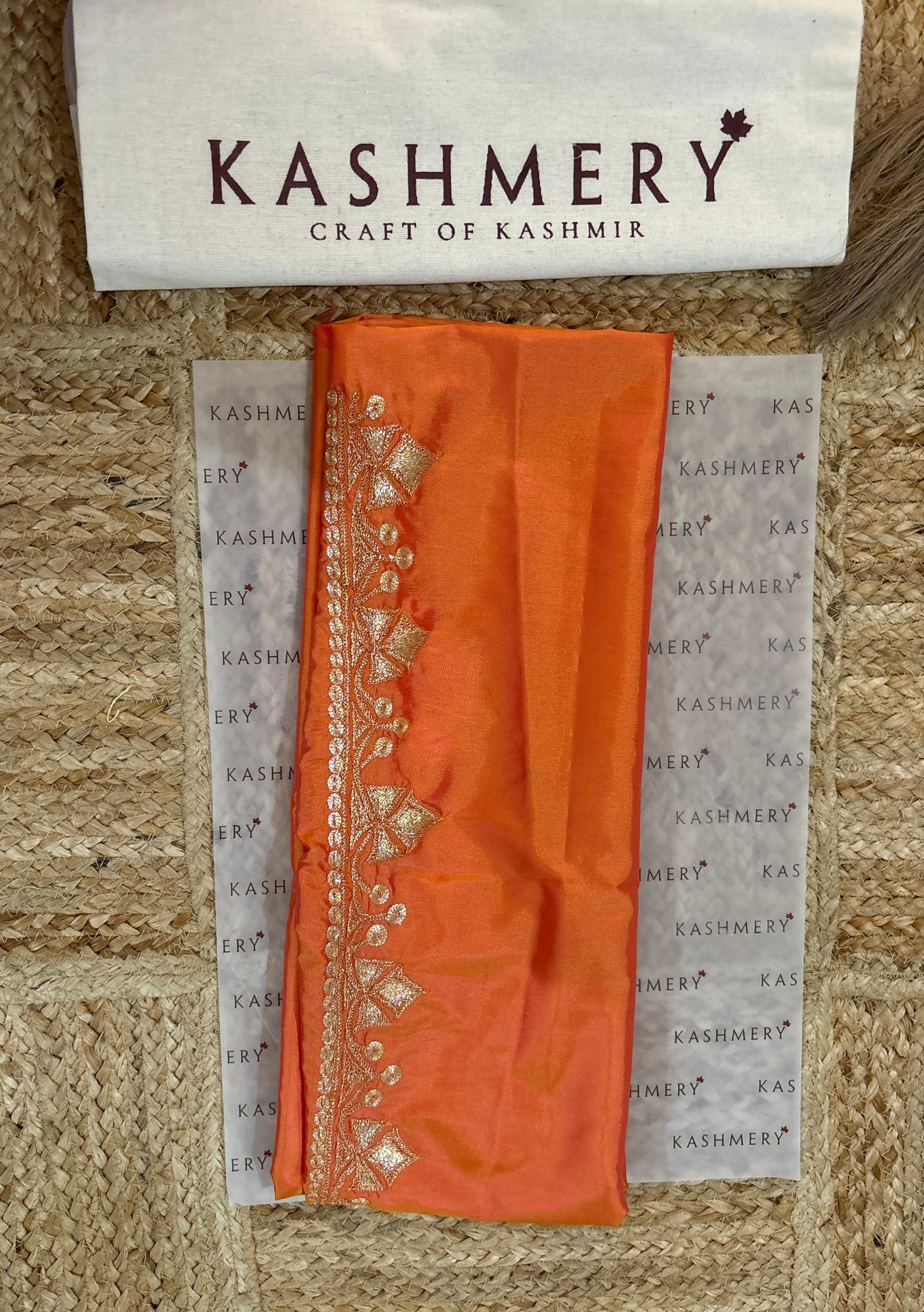 Madhuri Peach Organza Saree With Kashmiri Tilla Embroidery