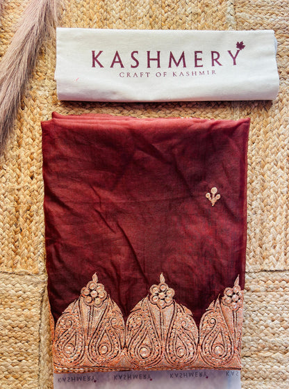 Madhuri Brown Organza Saree With Kashmiri Tilla Embroidery