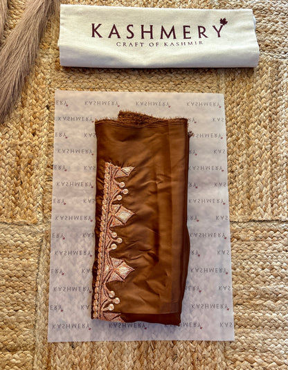 Madhuri Brown Organza Saree With Kashmiri Tilla Embroidery