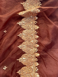 Madhuri Brown Organza Saree With Kashmiri Tilla Embroidery