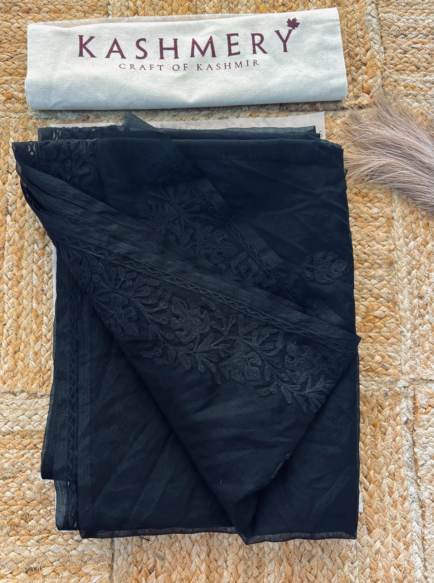 Noor Black Organza Saree With Kashmiri Aari Embroidery