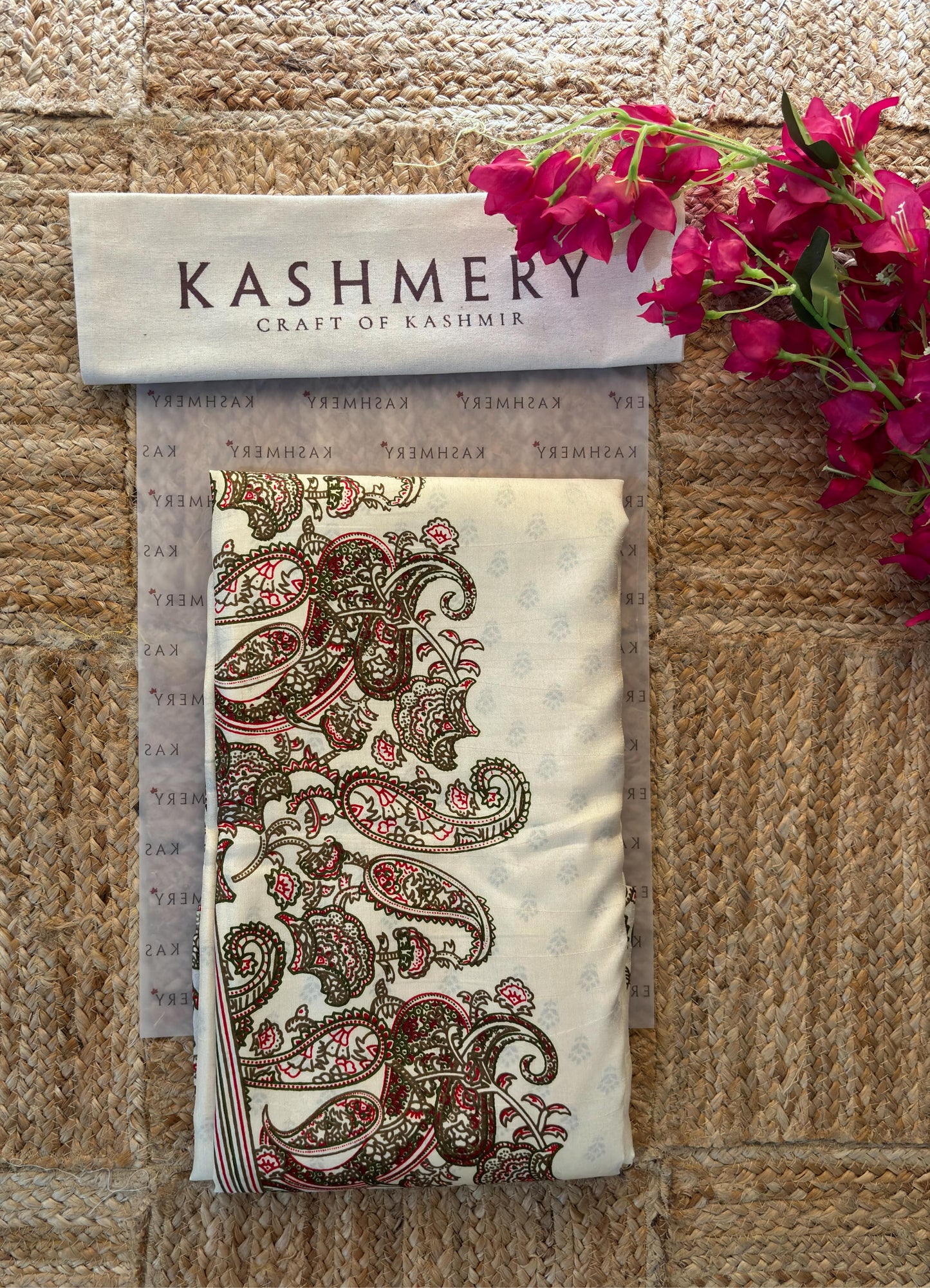 Naari Ivory Kashmiri Silk Printed Saree with Blouse