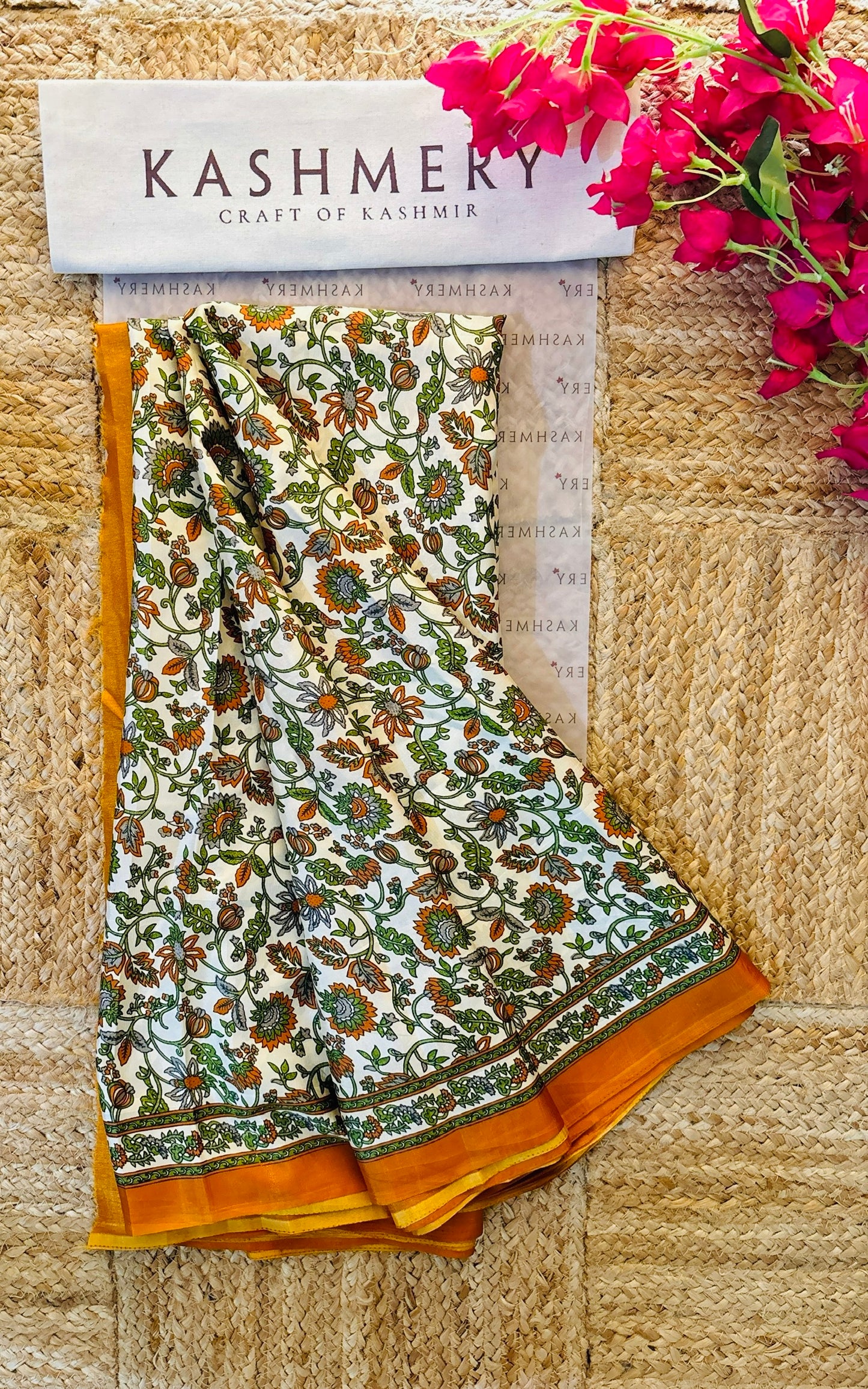 Naari Musatrd Kashmiri Silk Kalamkari Saree with Blouse