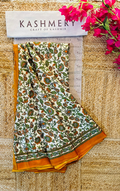 Naari Musatrd Kashmiri Silk Kalamkari Saree with Blouse