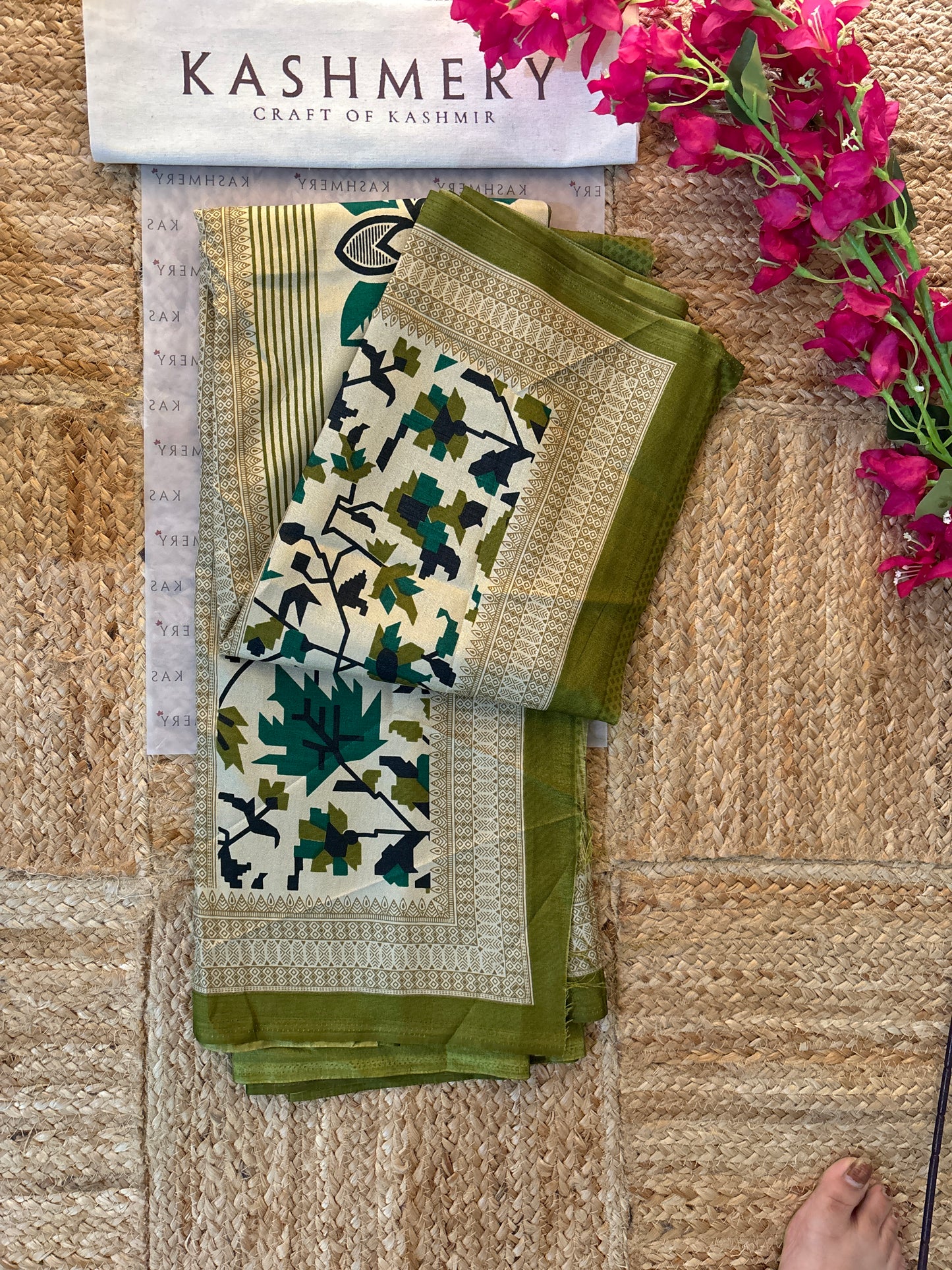 Naari Light Green Kashmiri Silk Printed Saree with Blouse