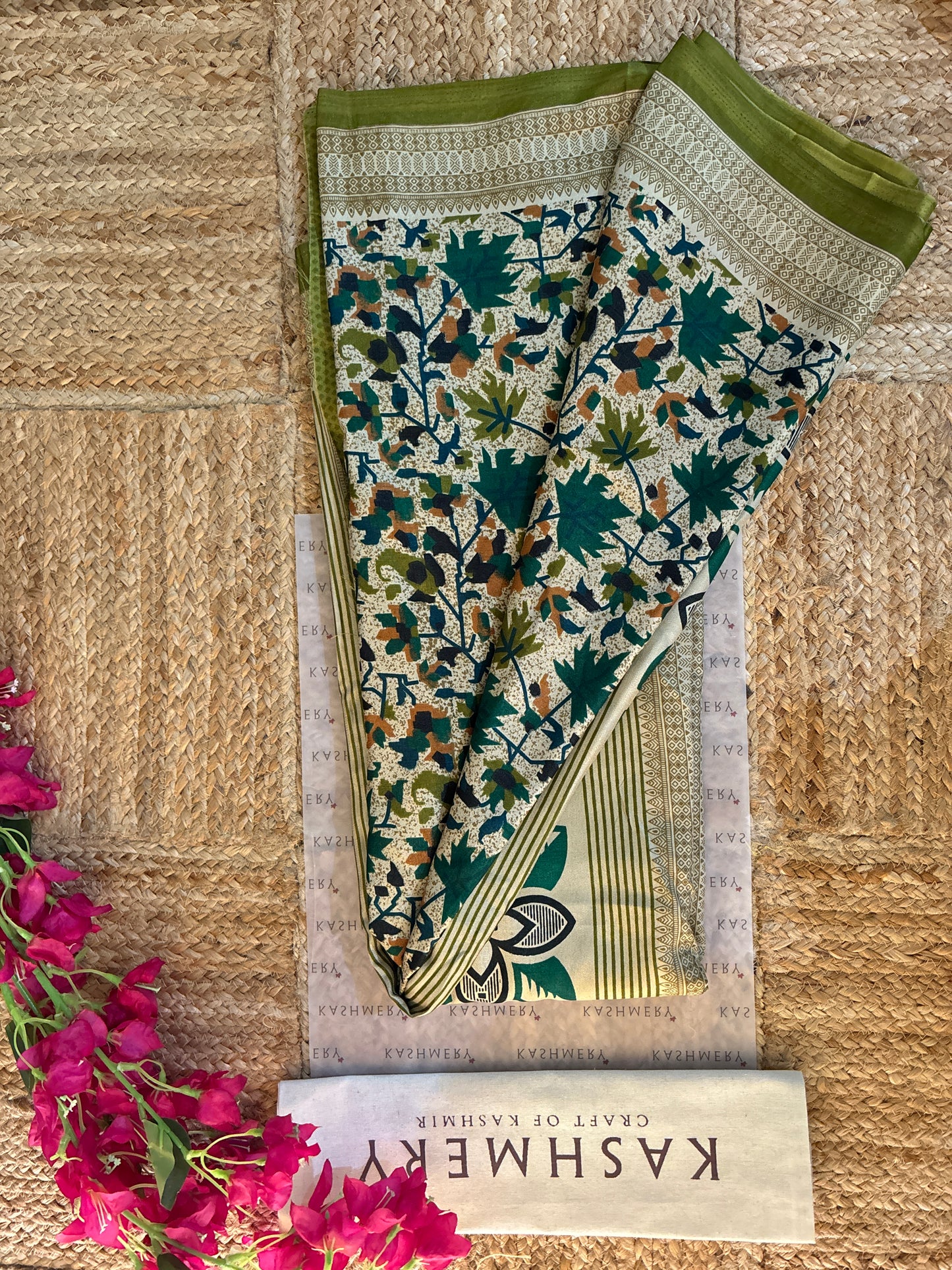 Naari Light Green Kashmiri Silk Printed Saree with Blouse