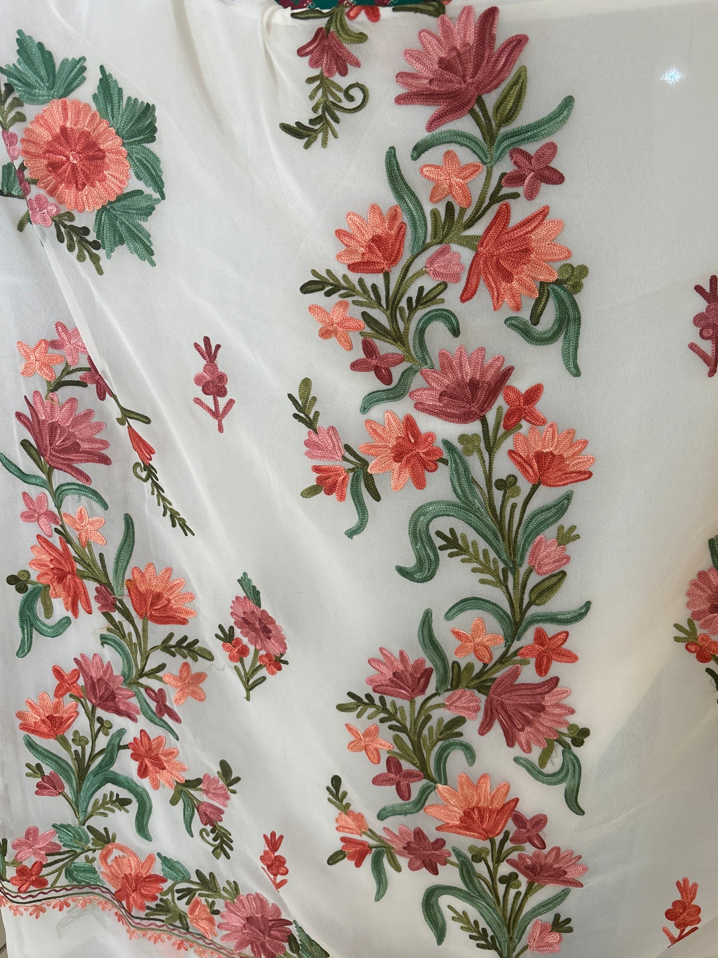 Naari White Kashmiri Aari work Saree