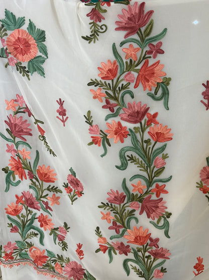 Naari White Kashmiri Aari work Saree