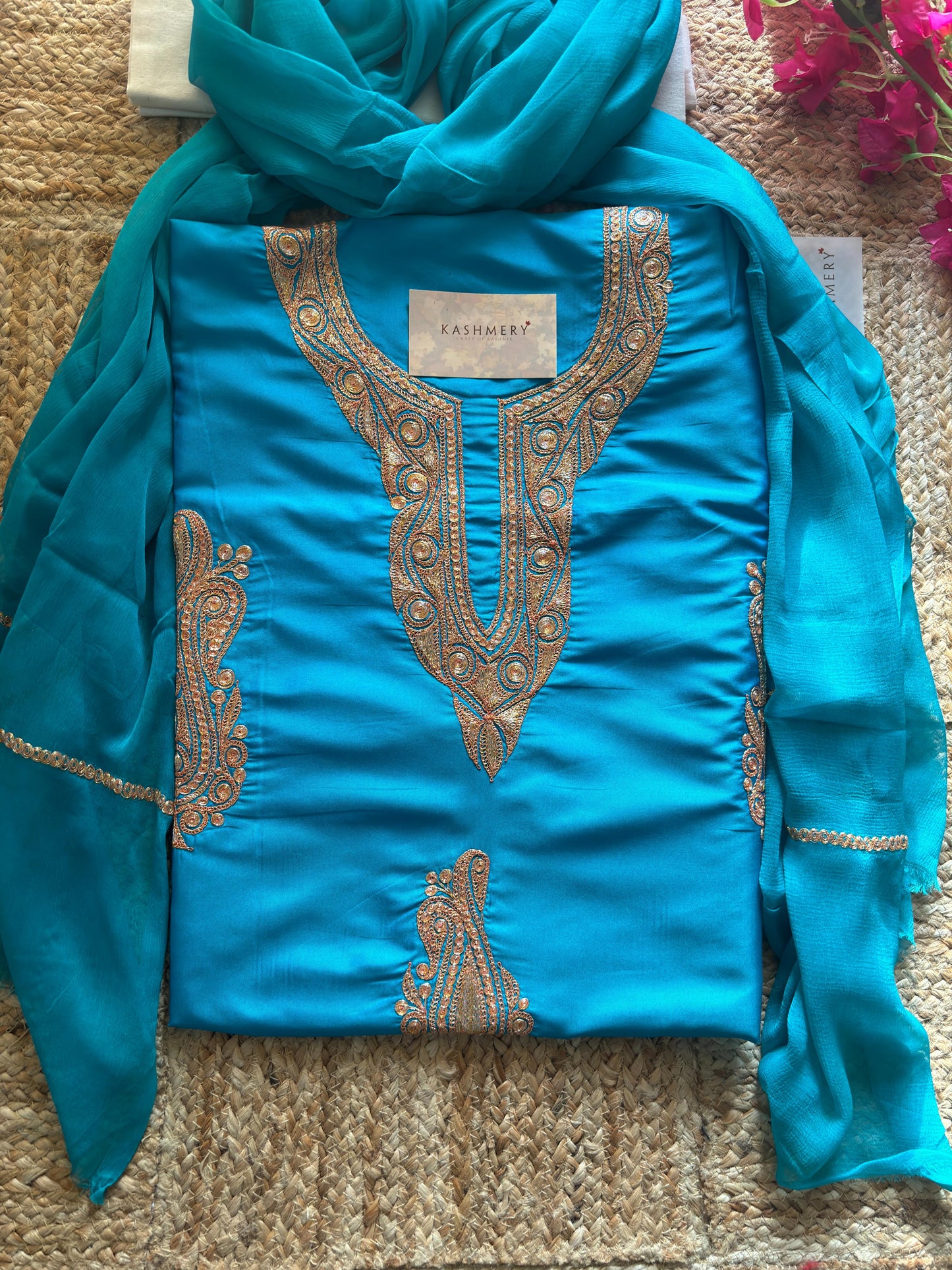 Sufianna Ferozi Unstiched Silk Suit with Tilla Embroidery
