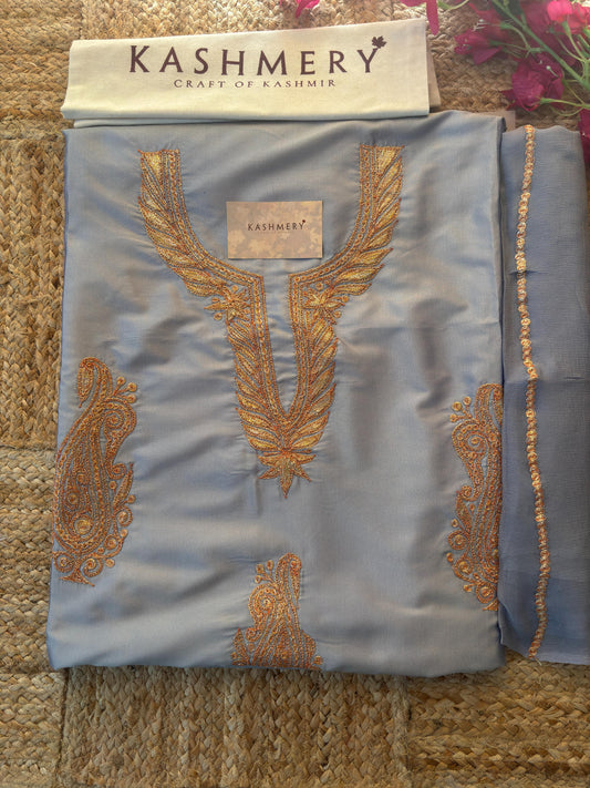 Sufianna Light Lavender Silk Suit with Tilla Embroidery