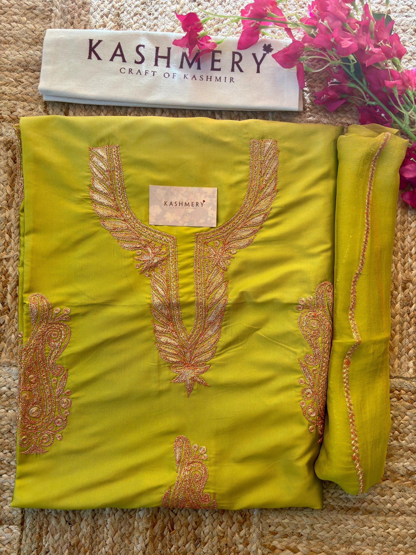 Sufianna Green Unstiched Silk Suit with Tilla Embroidery