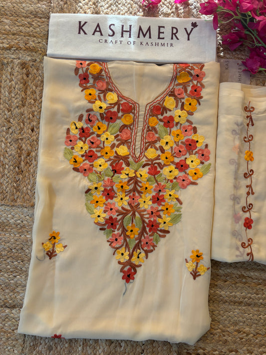 Sufianna Ivory Aari Work Georgette Suit