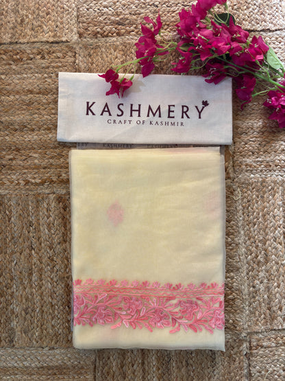 Noor White Organza Saree With Kashmiri Aari Embroidery