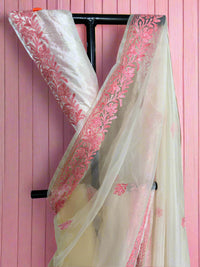 Noor White Organza Saree With Kashmiri Aari Embroidery