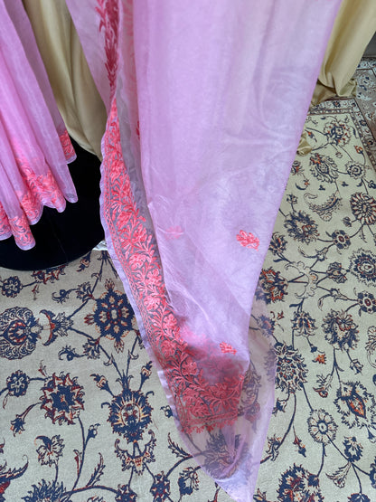 Noor Pink Organza Saree With Kashmiri Aari Embroidery