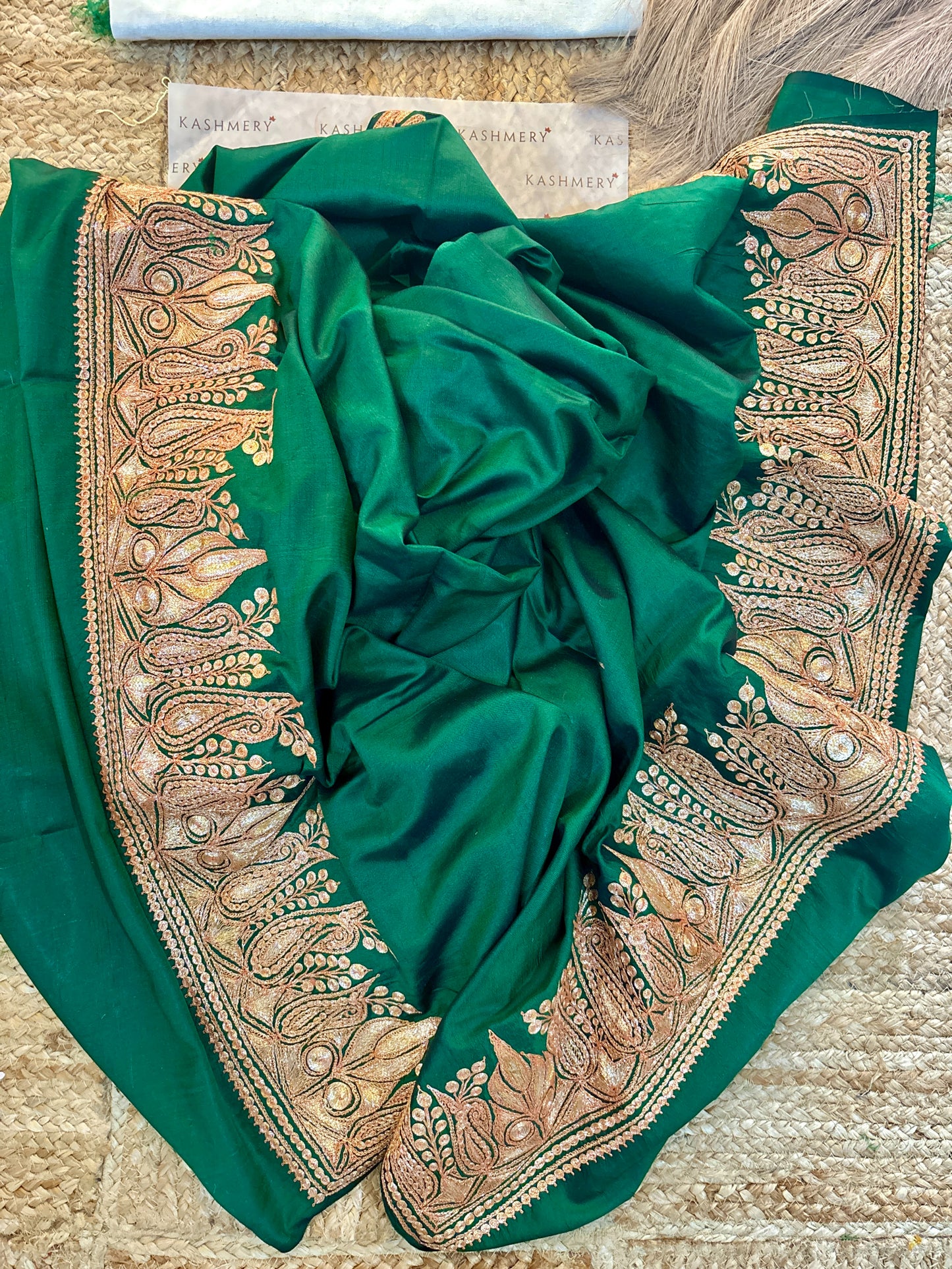 Khwaab Pure Green Silk Suit with Tilla Embroidery