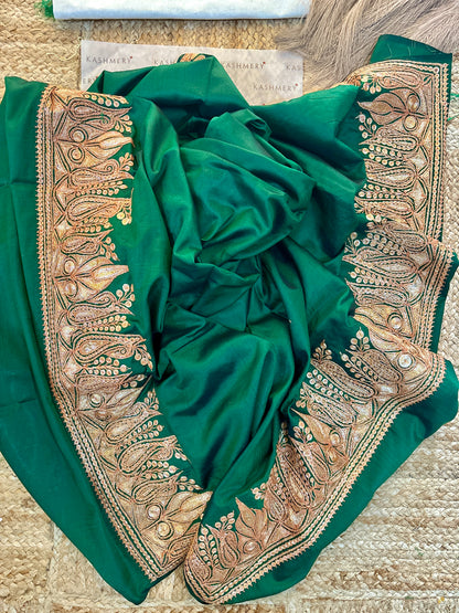 Khwaab Pure Green Silk Suit with Tilla Embroidery