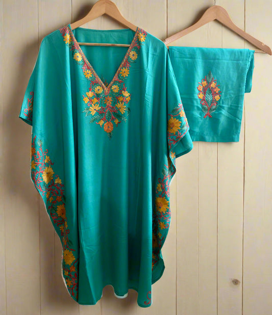 Heer Ferozi Long Aari Work Kaftan Set